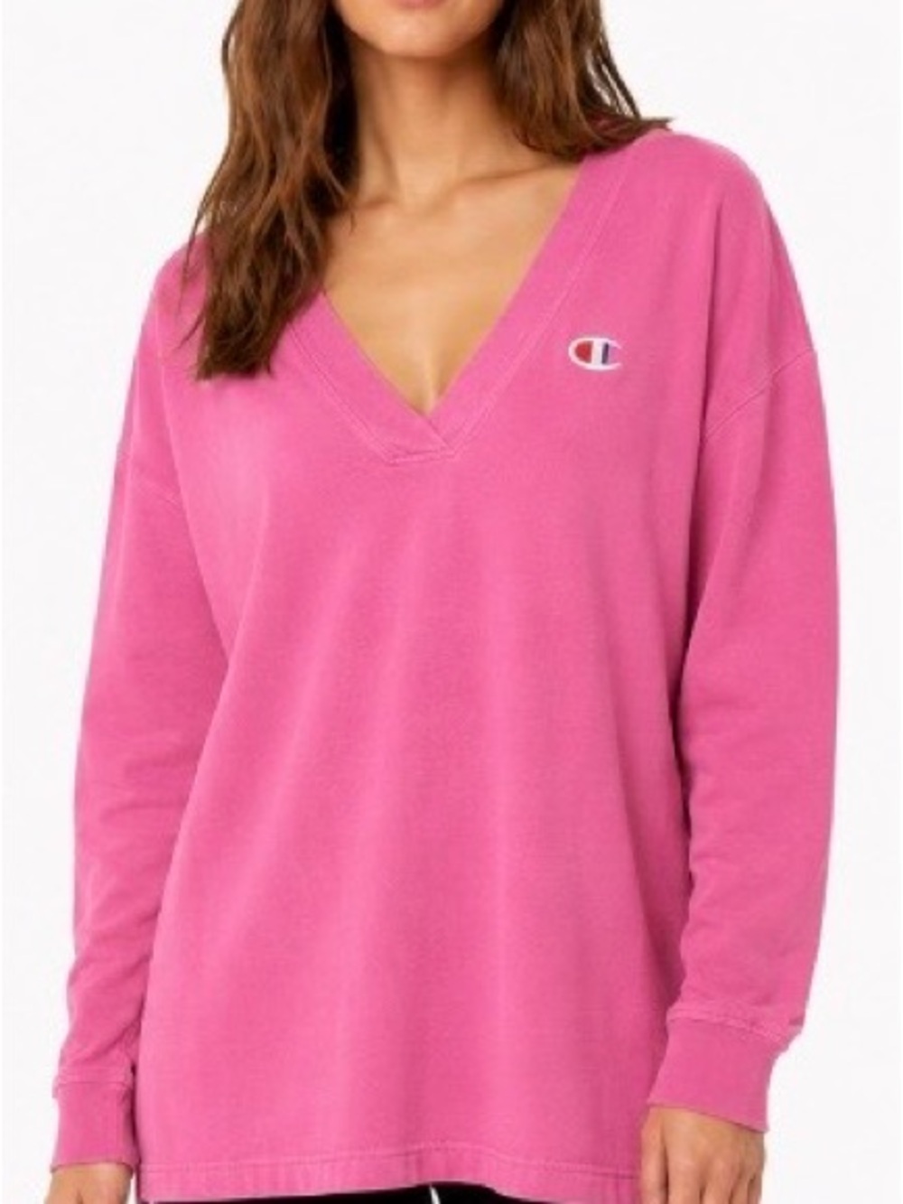 Champion Deep V Tunic Oversized Pink Cotton Sweatshirt Women’s Size Small